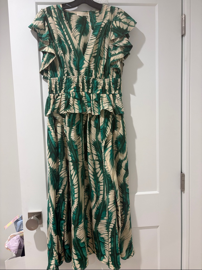 Ulla Johnson Green And Cream Tropical Leaf Dress